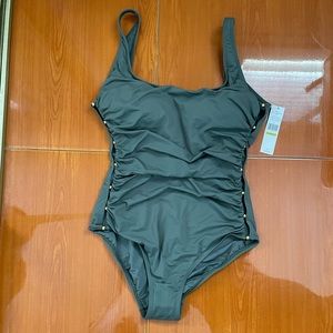 Palm green one piece bathing suit